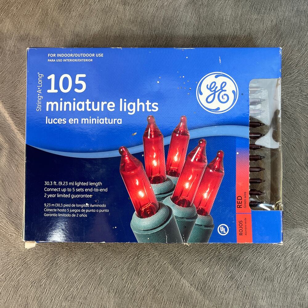 General Electric Miniature String-A-Long 105 Red Bulb Christmas Lights New Works